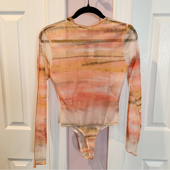 PrettyLittleThing Mesh High Neck Bodysuit Orange Size 4 - Picture 6 of 8